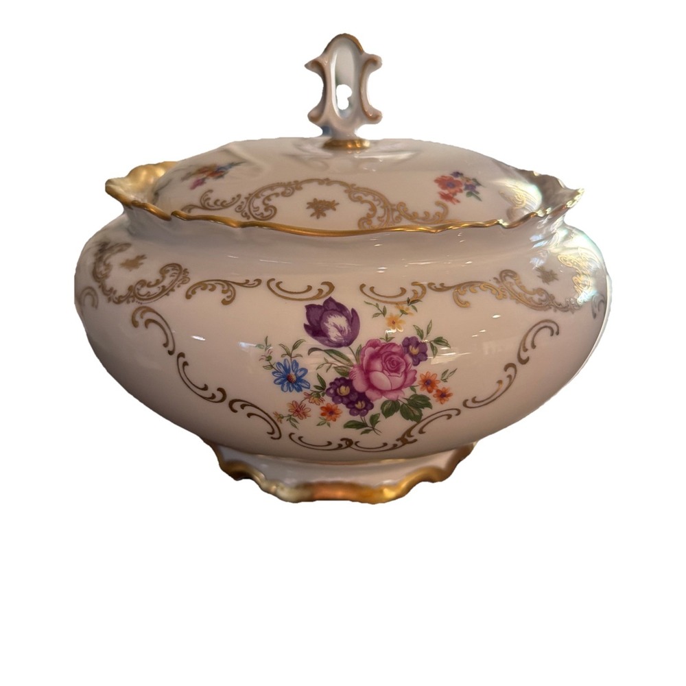 Vtg Gold Gilded Reichenbach‎ Lidded Vegetable Serving Dish GDR East Germany